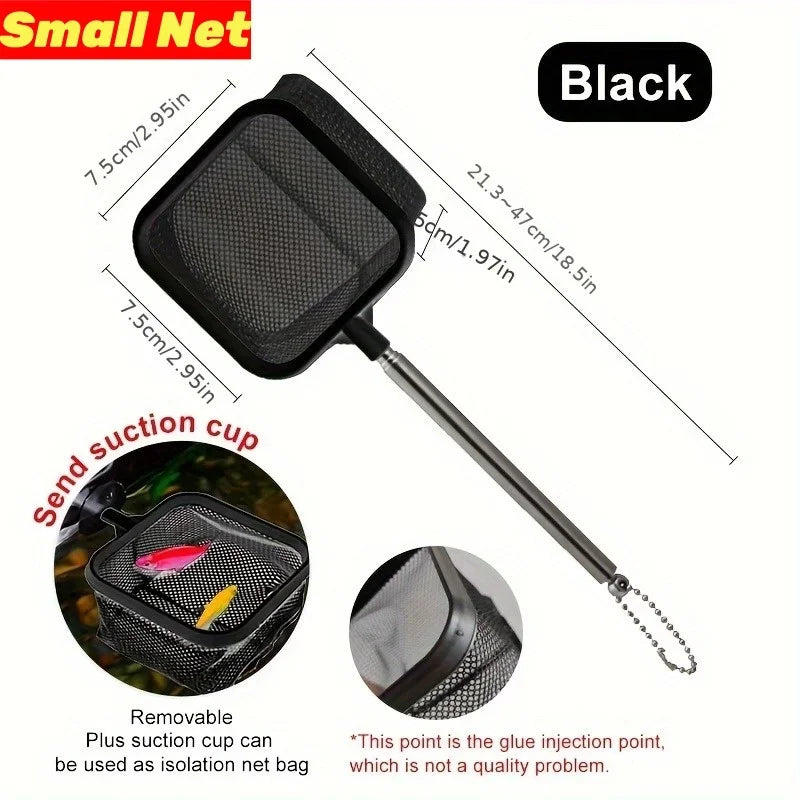 Aquarium Square Fishing Net With Suction Cup Extendable Long Handle Fishing Gear For Catching Fish Shrimp Tank Clean Supplies