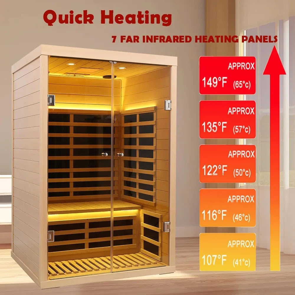 2 Person Ultra Low EMF Far Infrared Sauna for Home, Hemlock Wood with Bluetooth & Chromatherapy