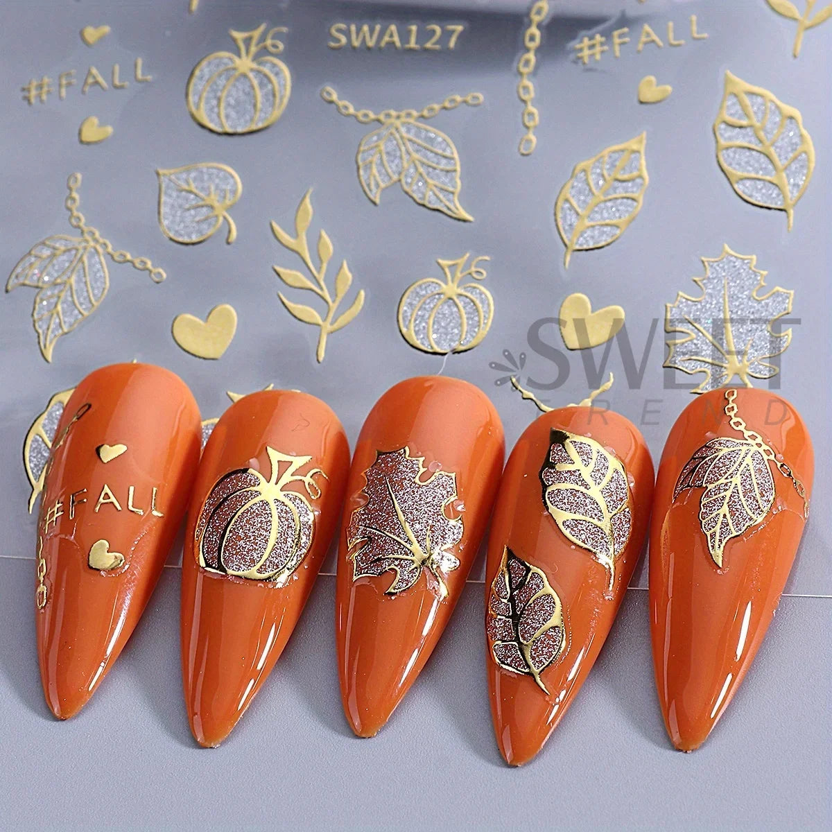 3pcs Metal Spooky Pumpkin Nail Art Stickers Glitter Spiders Web Maple Leaf Adhesive Decals French Halloween Foils Manicure Tips