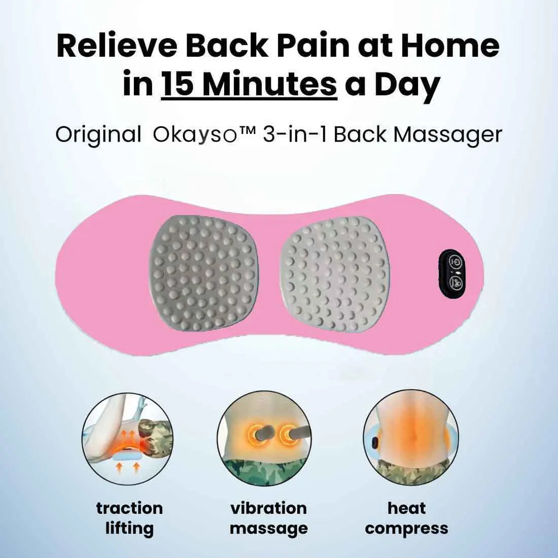 Okayso Multi-functional 3-in-1 Back Massager with Relief Bed Sleeping Shiatsu Deep Tissue Portable Shoulder Lower Waist Massager