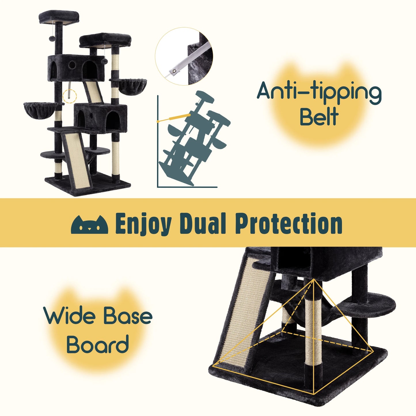 Hoomic Cat Tree Tower Three Tier Plush Condo With Baskets