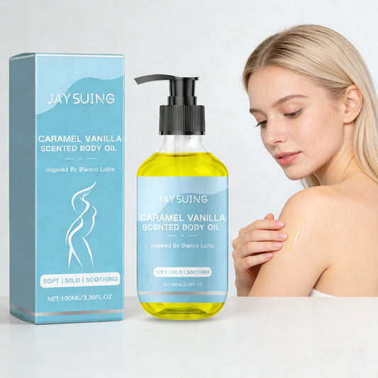 JAYSUING 100ml Caramel Vanilla Scented Body Oil Relieve Stress Muscle Relaxing SPA Lasting Scent Moisturize Body Essential Oil
