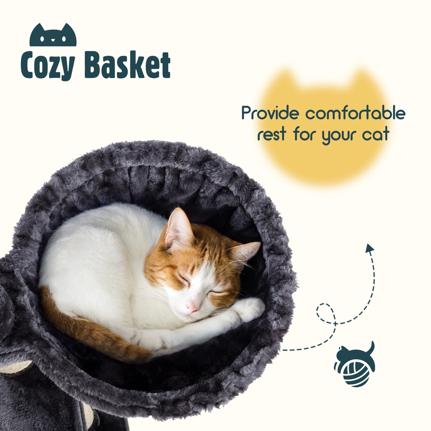 Hoomic Cat Tree Tower Three Tier Plush Condo With Baskets