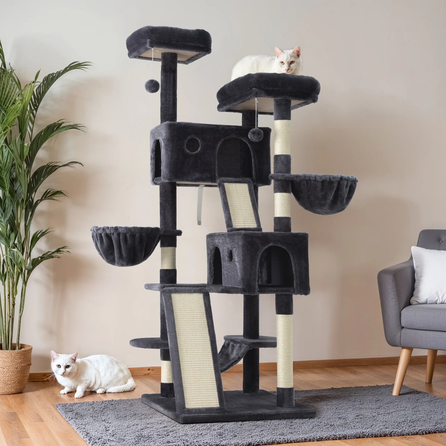 Hoomic Cat Tree Tower Three Tier Plush Condo With Baskets
