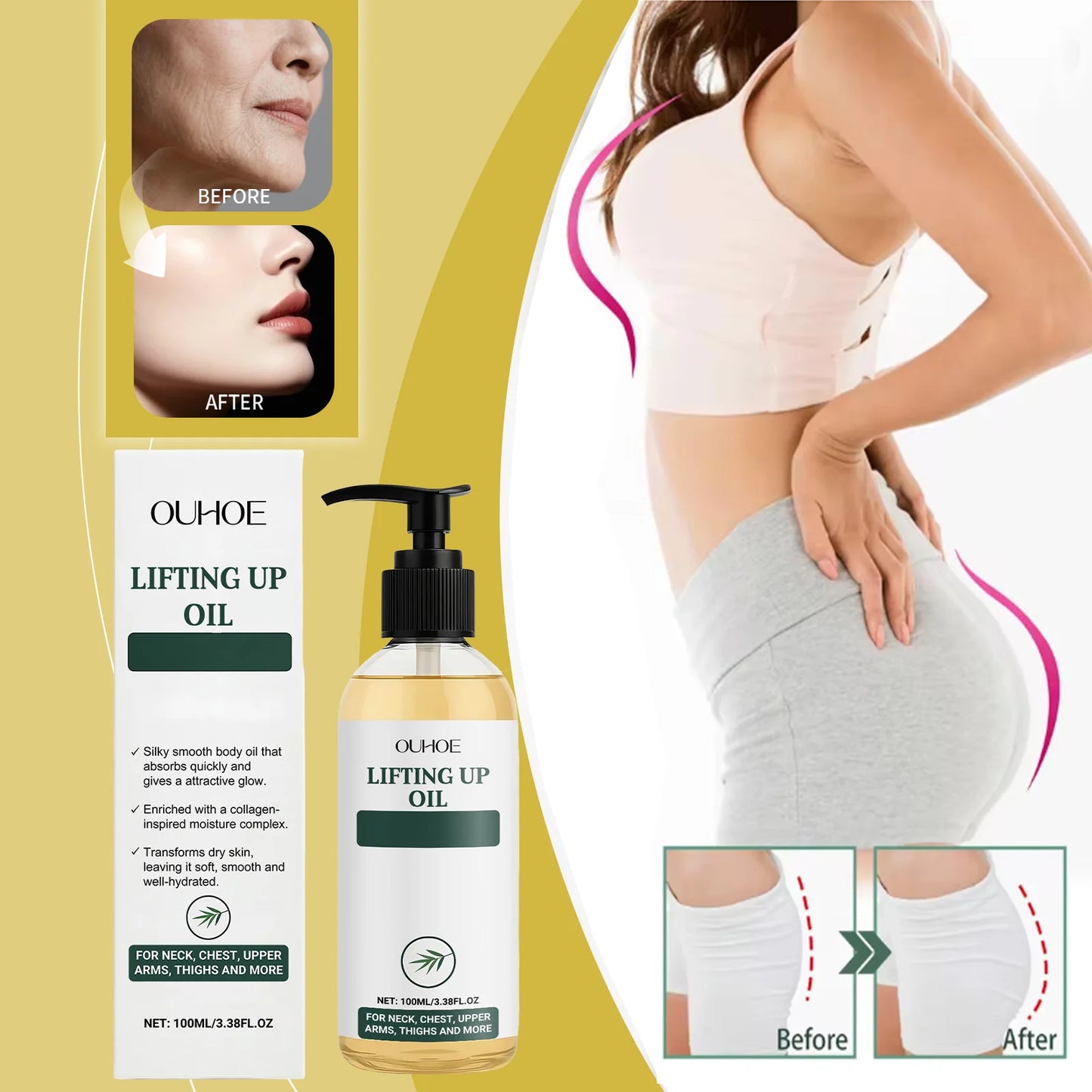 Ouhoe 100ml Collagen Lifting Body Essential Oil Firming Massage Body Sculpting Tighten Chest Hips Beauty Body Care Essential Oil