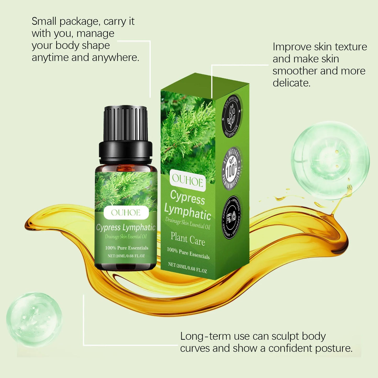 Ouhoe 20ml Lymphatic Drainage Oil Firming Skin Weight Loss Shaping Body Curve Detox Relieve Muscle Tension Slimming Body Oil