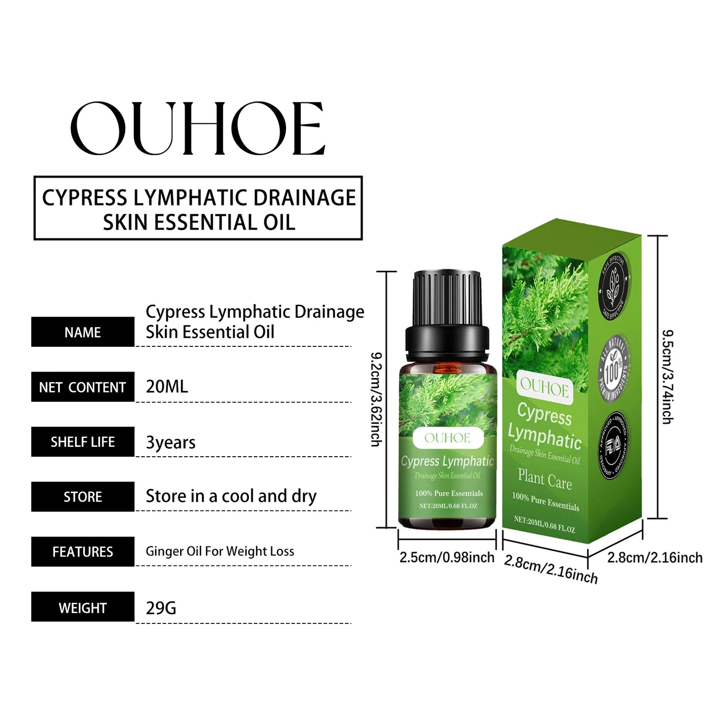 Ouhoe 20ml Lymphatic Drainage Oil Firming Skin Weight Loss Shaping Body Curve Detox Relieve Muscle Tension Slimming Body Oil