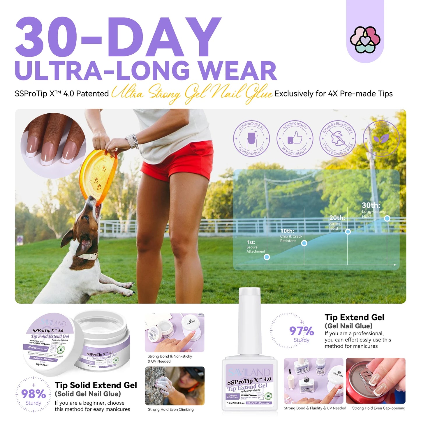 SAVILAND French Gel X Nail Kit 90pcs Extra Short Square Press On Nails with Nail Glue Gel UV LED Nail Lamp Nail Supplies