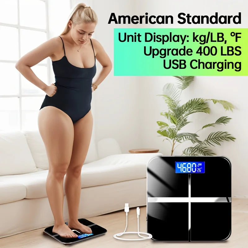 High Capacity Body Weight Scale (400 lb / 180kg), Extra Wide Platform with LCD Display & USB Rechargeable