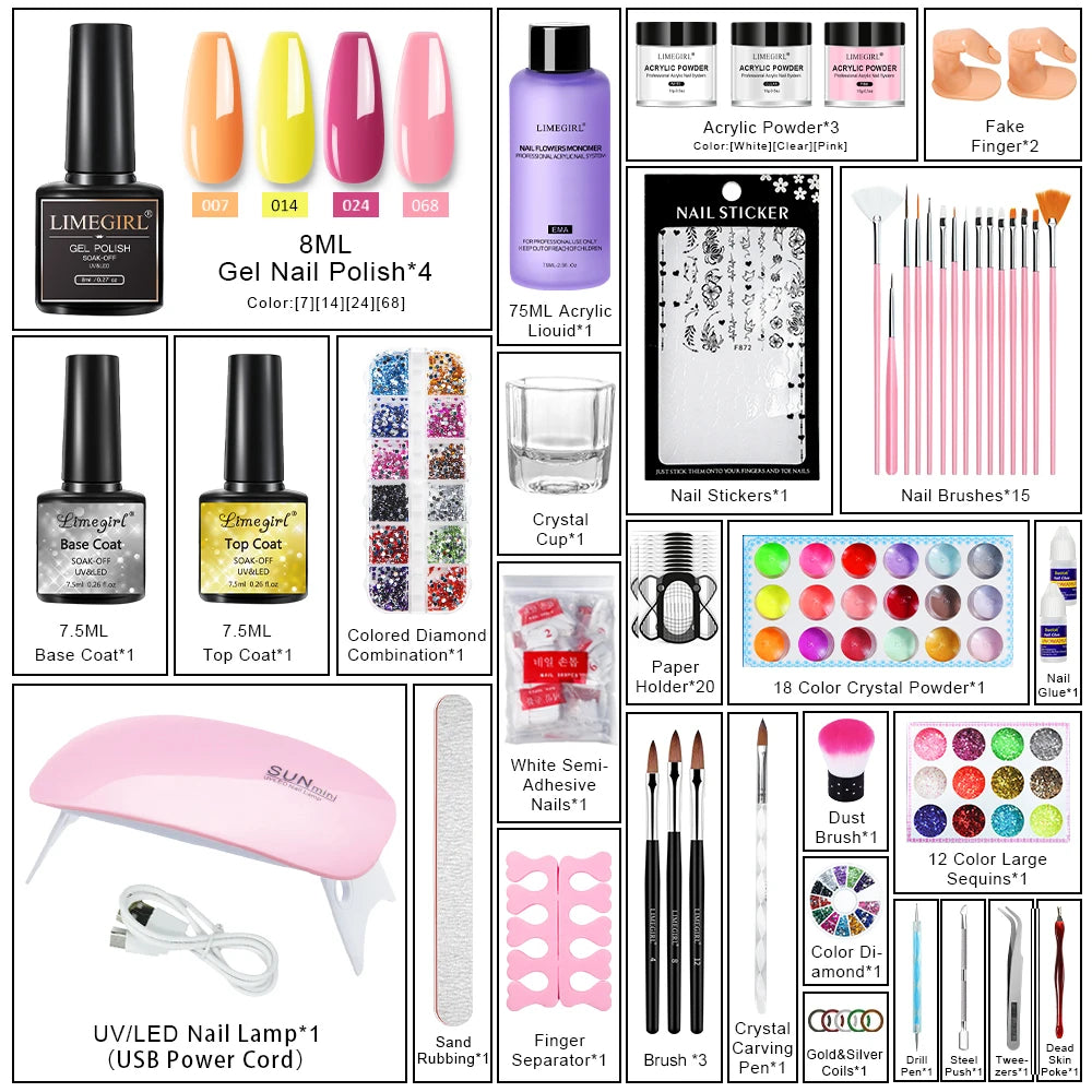 Acrylic Nail Kit for Beginners Acrylic Powder and Liquid Set Professional Nails Acrylic with Brushes Tool for Salon/Home Art DIY