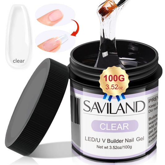 Saviland 100g Builder Nail Gel Clear Nude Pink Nail Extension Gel Multifunctional Nails Art Gel Polish Soak Off UV for Salon DIY