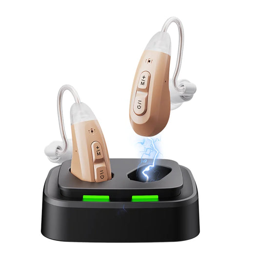 JINGHAO 1Pair Rechargeable Elderly Ear Hearing Aids BTE Visible Hearing Amplifier with Charger Dock Sound Device