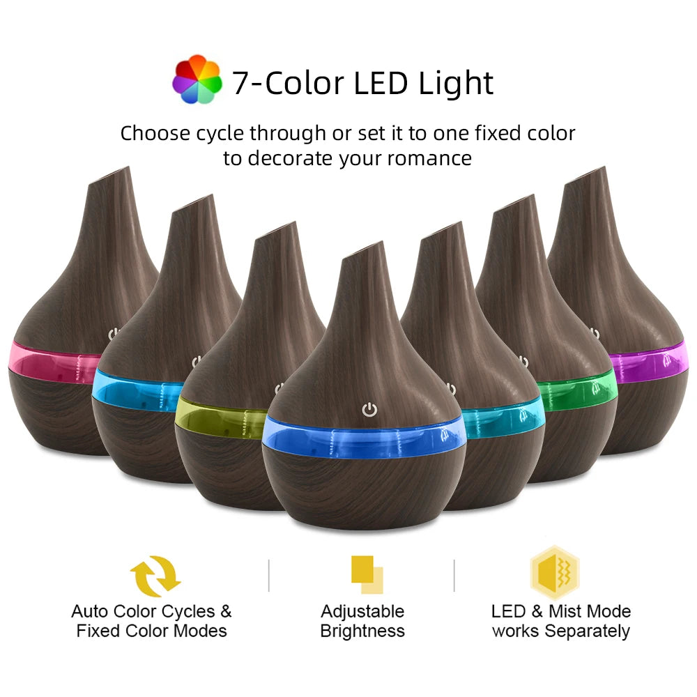 2-Pack 300ml Essential Oil Diffuser Humidifier  Auto Shut-Off, 7 Color Lights, USB Powered  Ultra Quiet Aromatherapy for Sleep,
