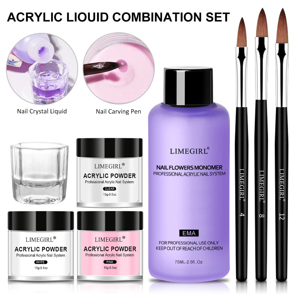 Acrylic Nail Kit for Beginners Acrylic Powder and Liquid Set Professional Nails Acrylic with Brushes Tool for Salon/Home Art DIY