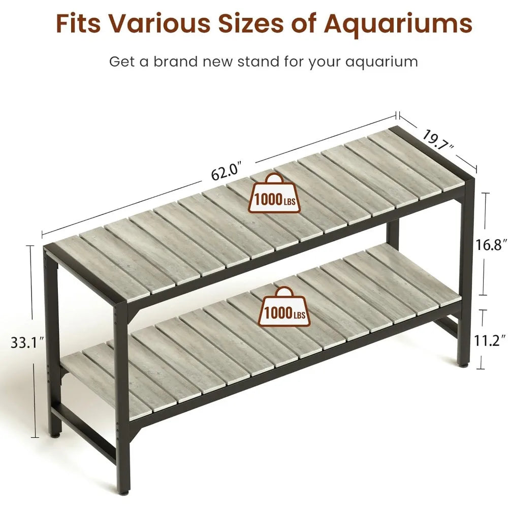 Tatub 55-90 Gallon Fish Tank Stand, Metal Aquarium Stand with 2-tier Open Shelves & Thickened Slats, Heavy Duty Metal Large Aqua