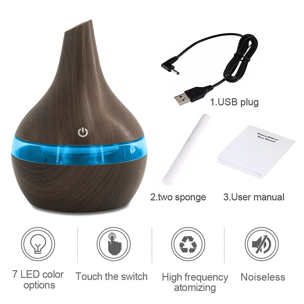 2-Pack 300ml Essential Oil Diffuser Humidifier  Auto Shut-Off, 7 Color Lights, USB Powered  Ultra Quiet Aromatherapy for Sleep,