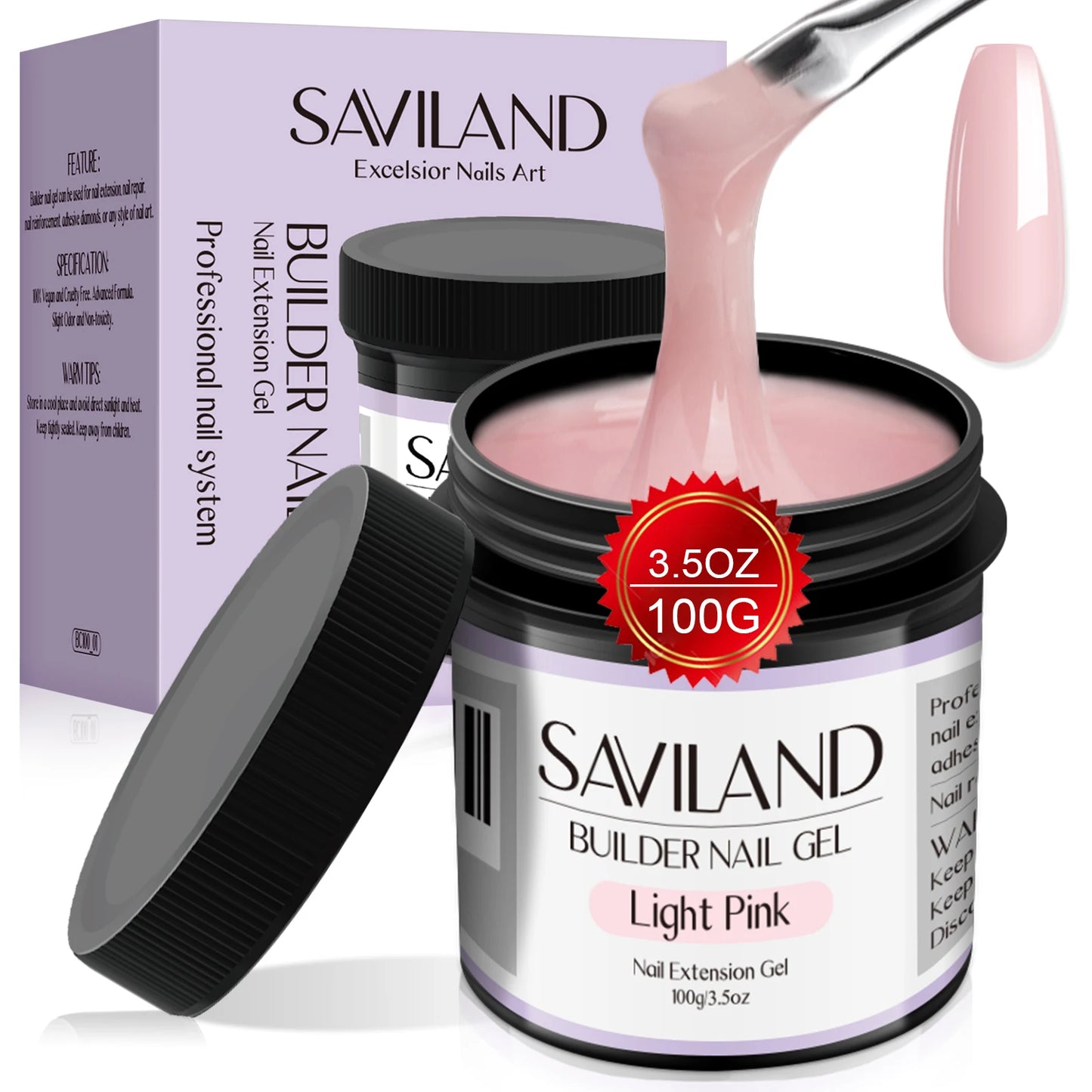 Saviland 100g Builder Nail Gel Clear Nude Pink Nail Extension Gel Multifunctional Nails Art Gel Polish Soak Off UV for Salon DIY