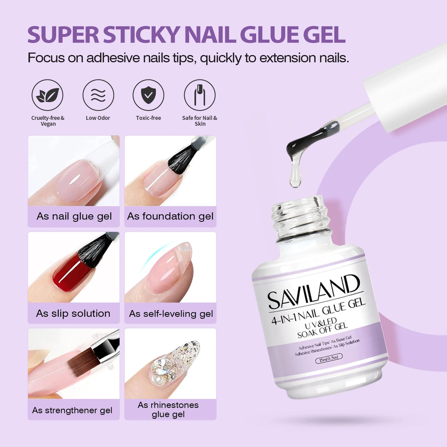 SAVILAND Gel X Nail Kit 500pcs Long Coffin Nail Tips with 15ml Nail Glue Gel Electric Nail Drill Machine UV Nail Lamp