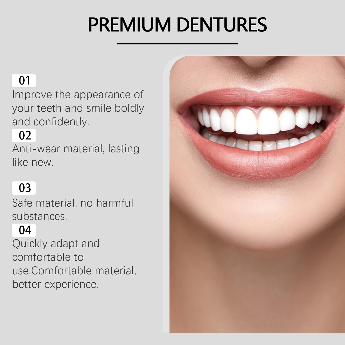 Soft Silicone Dentures to Eat Enhance Chewing Ability Improve Dark Tooth Loss Temporary Orthodontic Braces False Teeth Full Set