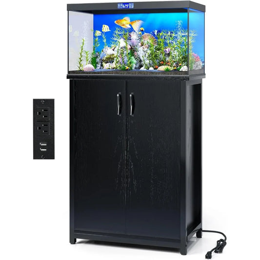 TC-HOMENY 10-20 Gallon Fish Tank Stand, Aquarium Stand with Power Outlets, 700LBS Capacity, Fish Tank Table with Storage Cabinet