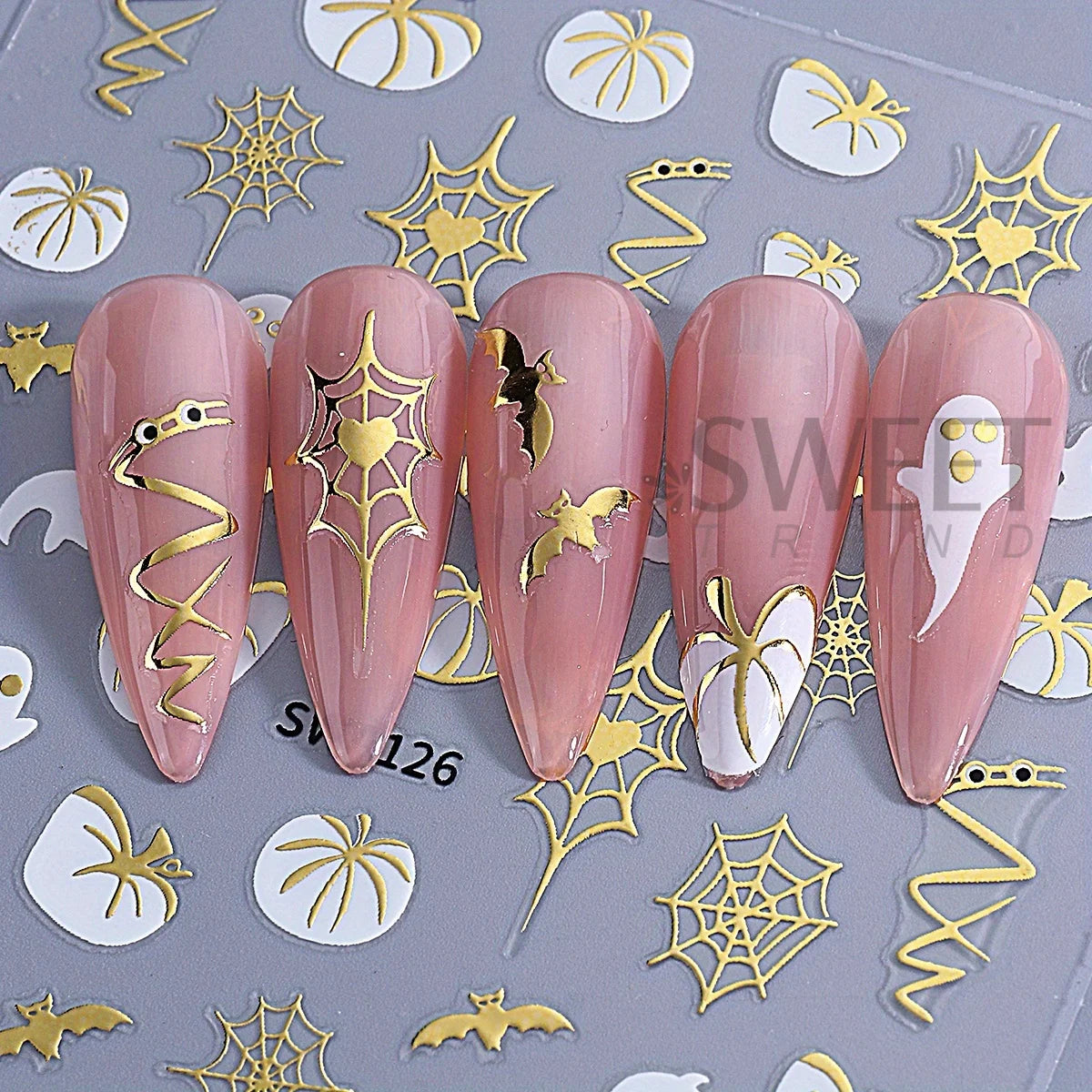 3pcs Metal Spooky Pumpkin Nail Art Stickers Glitter Spiders Web Maple Leaf Adhesive Decals French Halloween Foils Manicure Tips