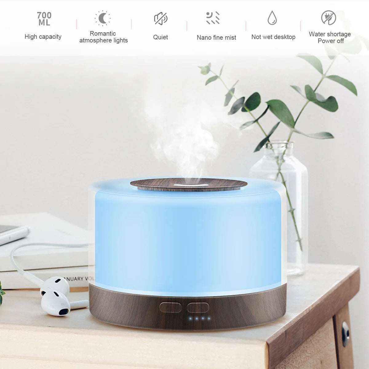 Ultrasonic Essential Oil Diffuser 550ml with 7 colors LED night lights Cool Mist for Aromatherapy Humidifying for home bedroom