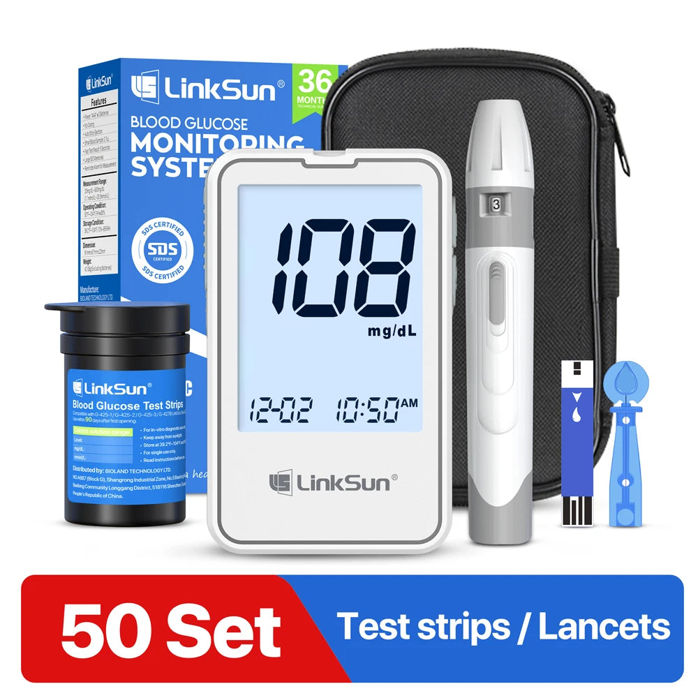 G-425-3 LinkSun Blood Glucose Meter Glucometer Complete Kit Diabetes Accessories Finger Blood Digital Glucose Sugar Test Machine