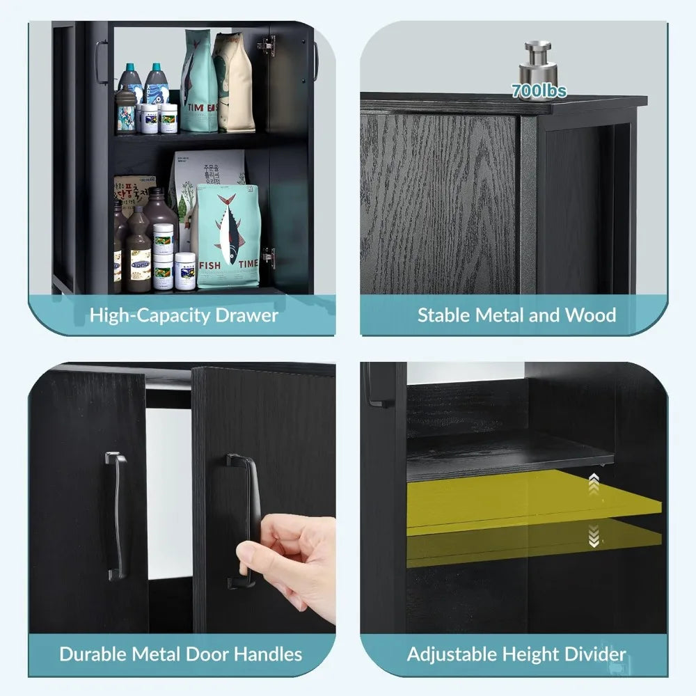 TC-HOMENY 10-20 Gallon Fish Tank Stand, Aquarium Stand with Power Outlets, 700LBS Capacity, Fish Tank Table with Storage Cabinet