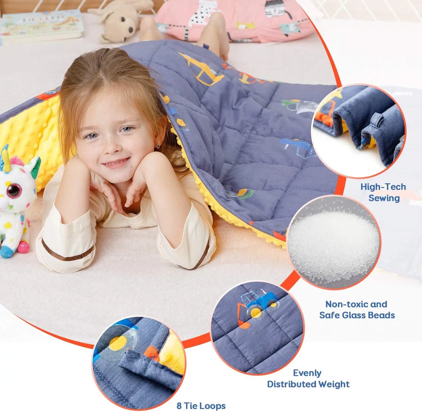 Weighted Blanket 3 lbs, Ultra Cozy Minky Fleece and Cotton Sided with Cartoon Patterns, Reversible Heavy Blanket Great