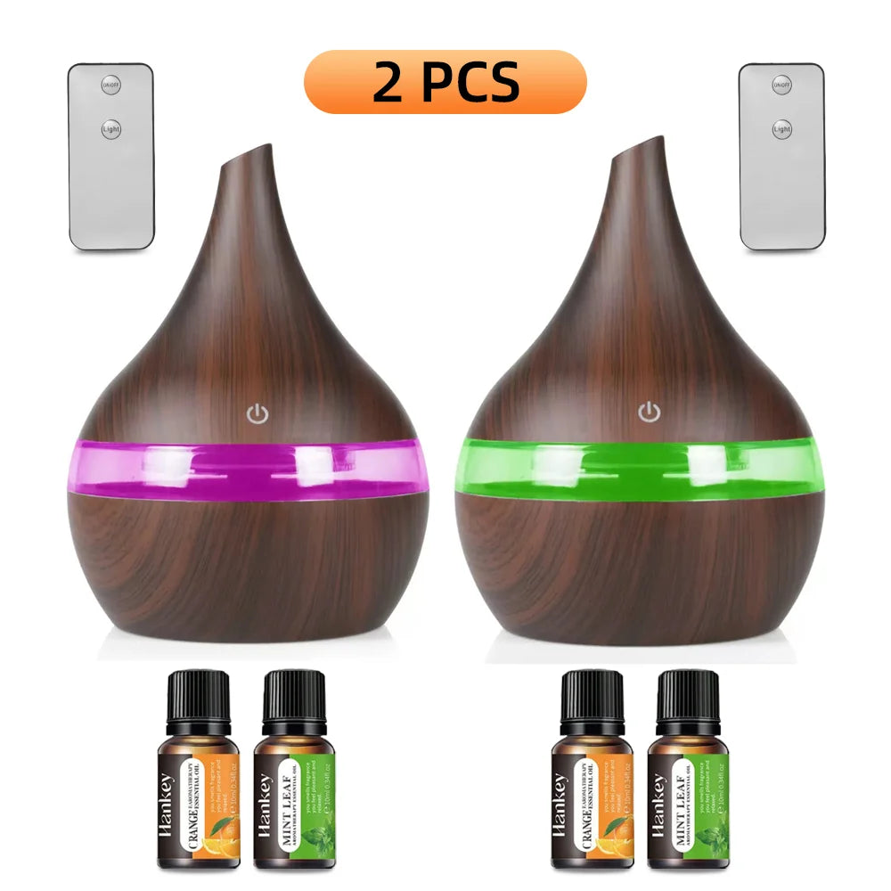 2-Pack 300ml Essential Oil Diffuser Humidifier  Auto Shut-Off, 7 Color Lights, USB Powered  Ultra Quiet Aromatherapy for Sleep,