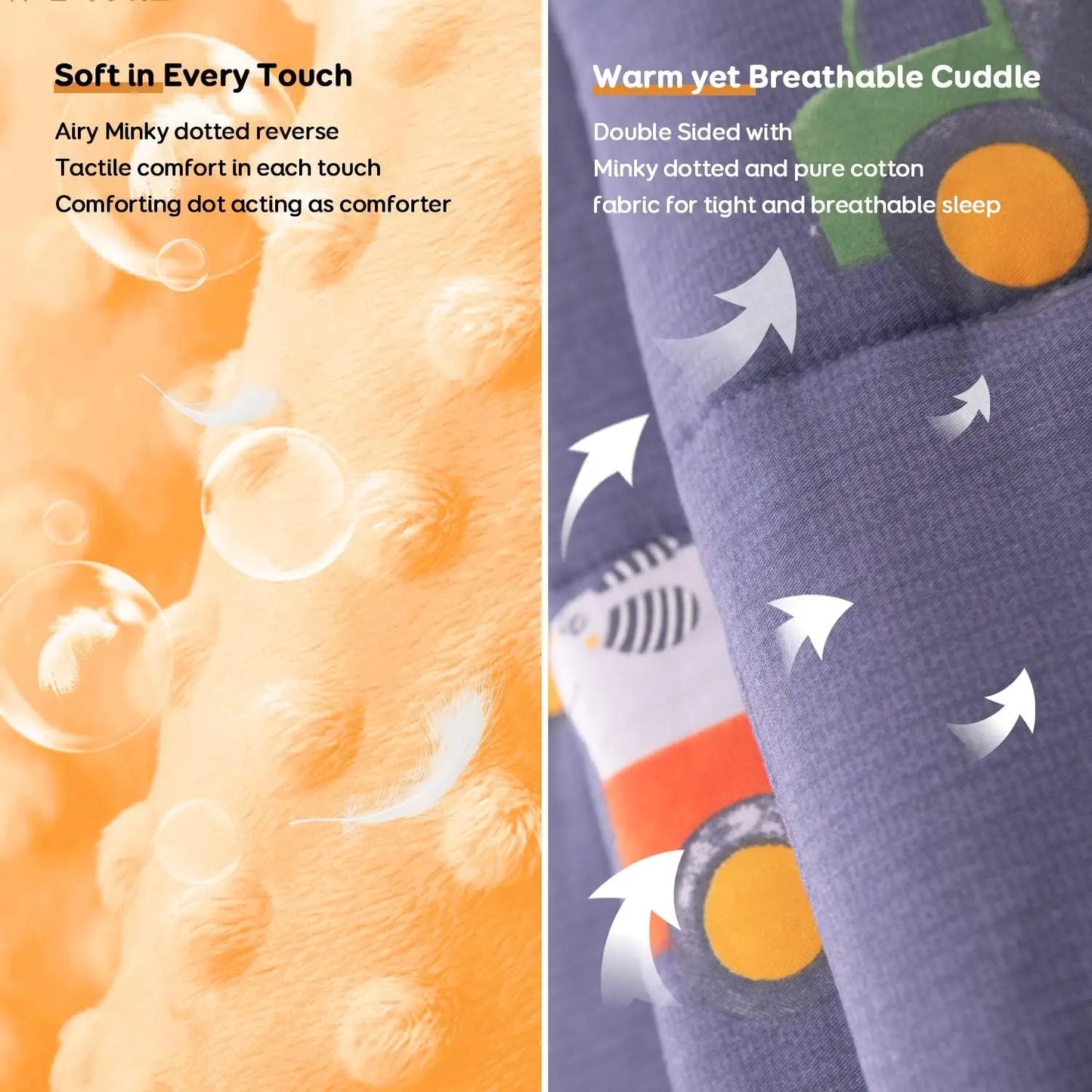 Weighted Blanket 3 lbs, Ultra Cozy Minky Fleece and Cotton Sided with Cartoon Patterns, Reversible Heavy Blanket Great