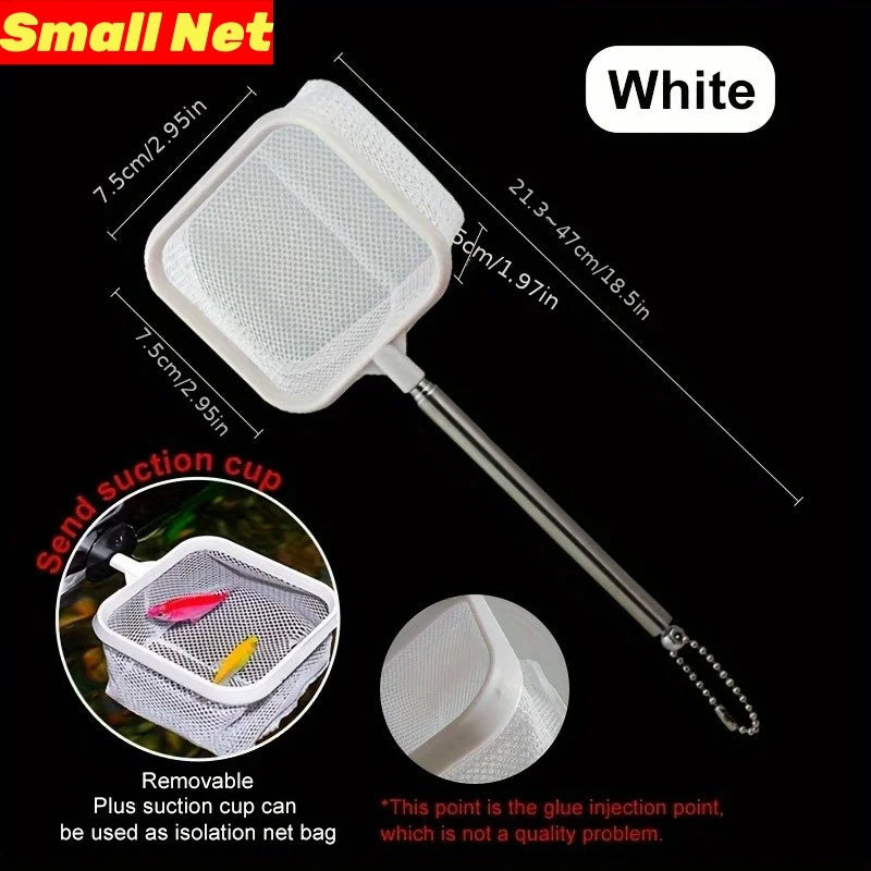 Aquarium Square Fishing Net With Suction Cup Extendable Long Handle Fishing Gear For Catching Fish Shrimp Tank Clean Supplies