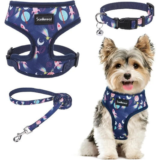 Adjustable NoPull Soft Mesh StepIn Harness Collar and Leash Set for Small Dogs and Puppies Ideal for Outdoor Walking with Comfo