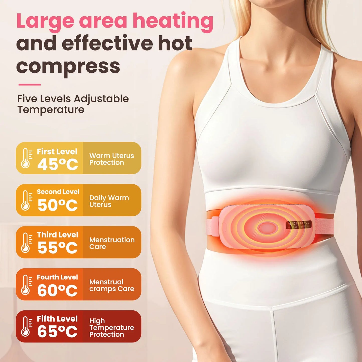5 Modes Electric Heating Vibration Waist Massage Belt Smart Warm Palace Women Menstrual Heating Pad for for Cramps Period Relief