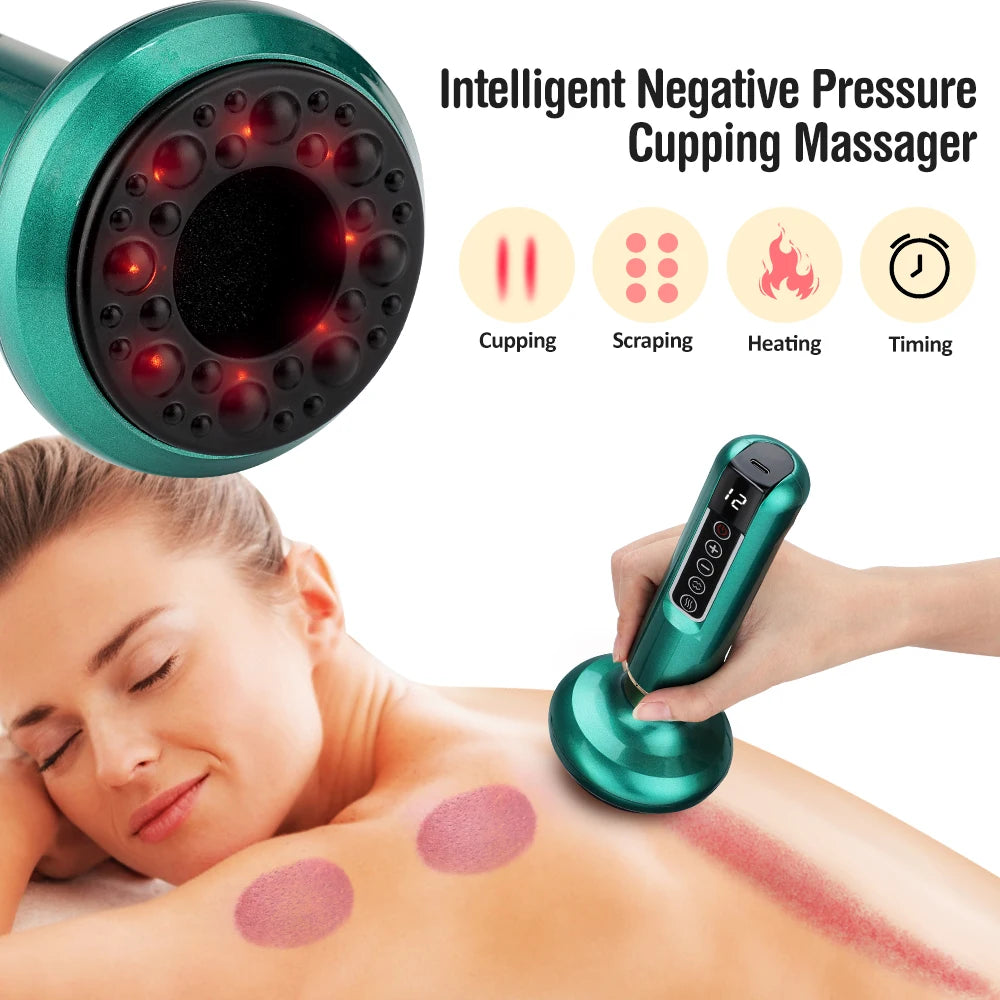 Electric Cupping Massager Vacuum Suction Cup GuaSha Anti Cellulite Beauty Health Scraping Infrared Heat Body Slimming Massage