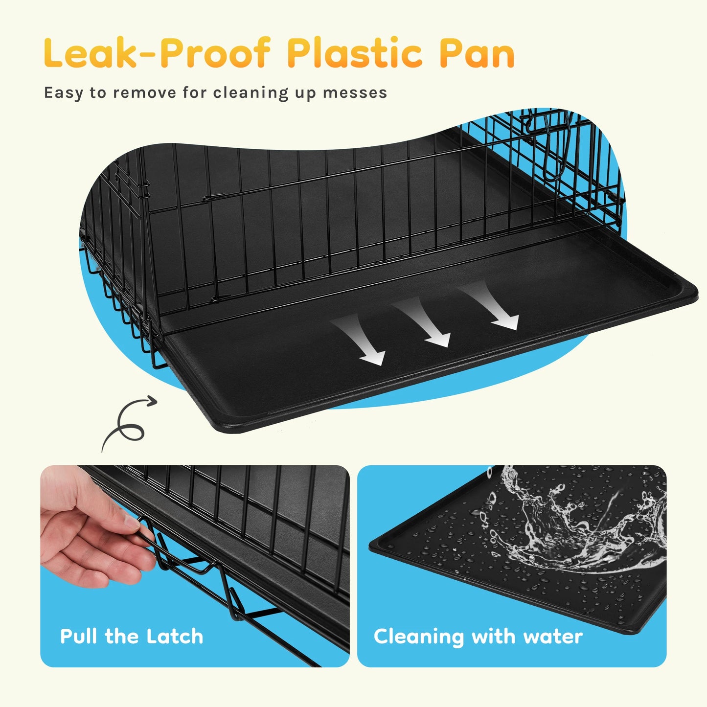 JHK 30IN Single Door Folding Metal Wire Dog Cage with Plastic Leak-Proof Pan Tray Extra Large Pet Kennel for Indoor Outdoor