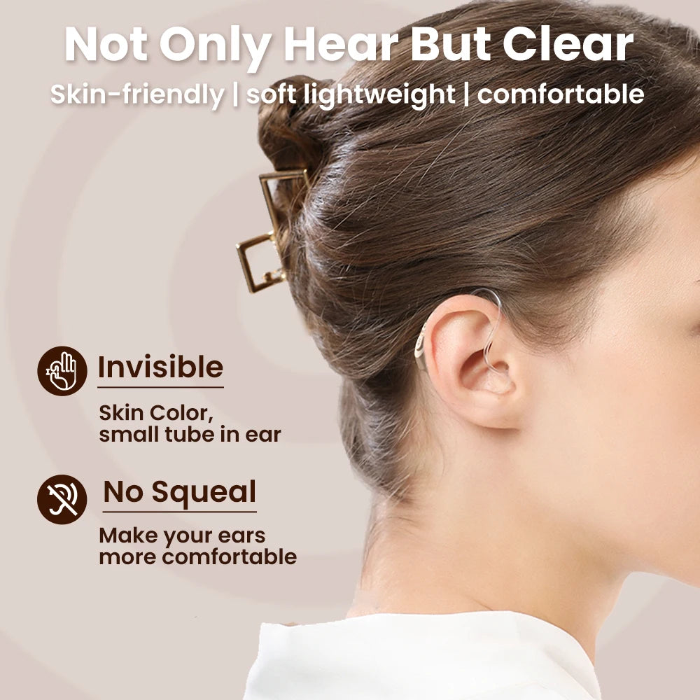 JINGHAO 1Pair Rechargeable Elderly Ear Hearing Aids BTE Visible Hearing Amplifier with Charger Dock Sound Device