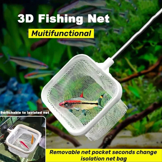 Aquarium Square Fishing Net With Suction Cup Extendable Long Handle Fishing Gear For Catching Fish Shrimp Tank Clean Supplies