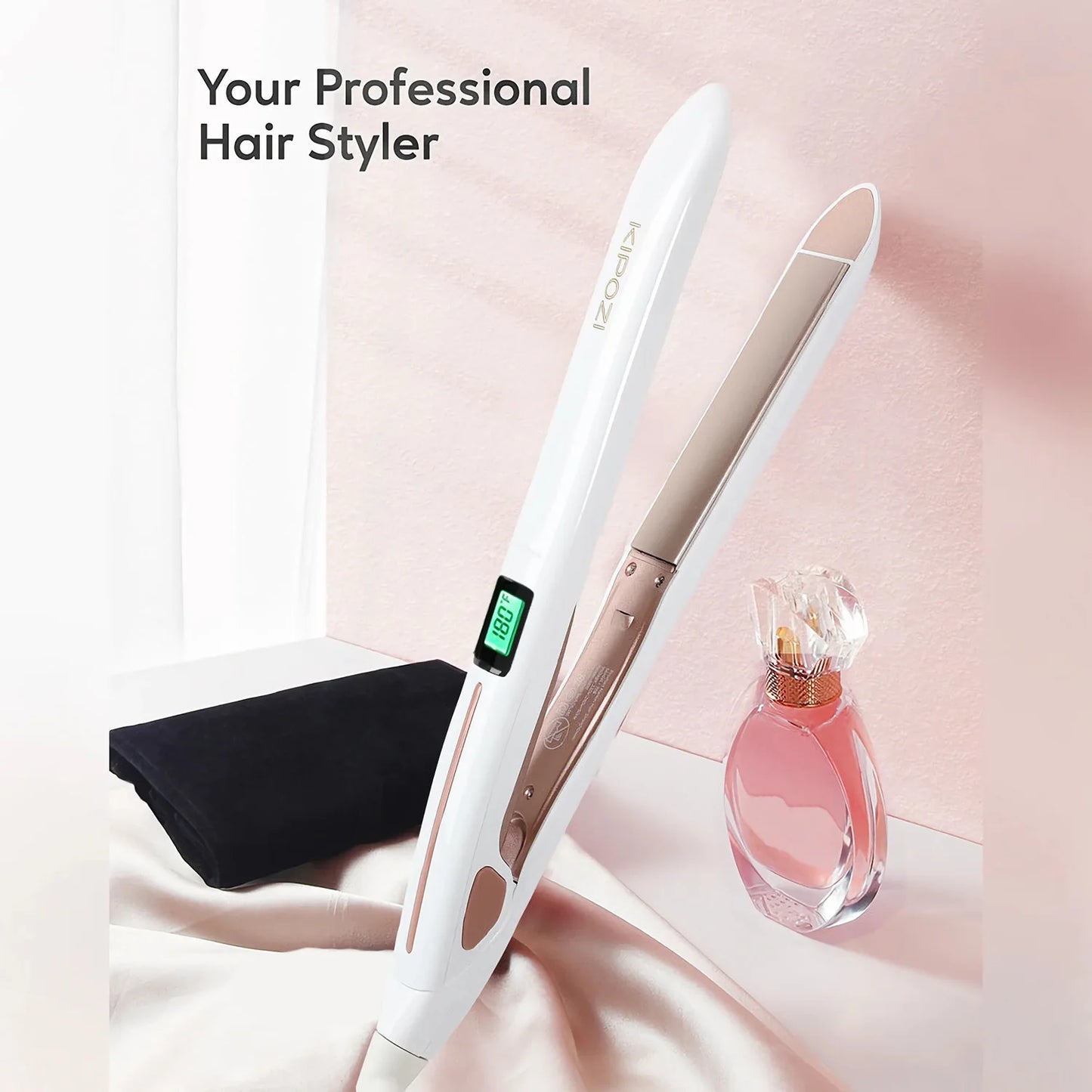 KIPOZI Professional Titanium Flat Iron Hair Straightener Digital LCD Display Dual Voltage Titanium Plates Salon & Home Use 2025