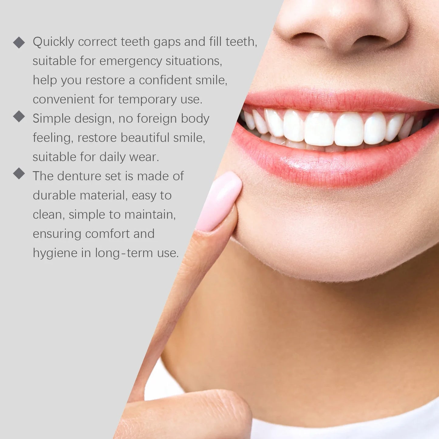 Soft Silicone Dentures to Eat Enhance Chewing Ability Improve Dark Tooth Loss Temporary Orthodontic Braces False Teeth Full Set