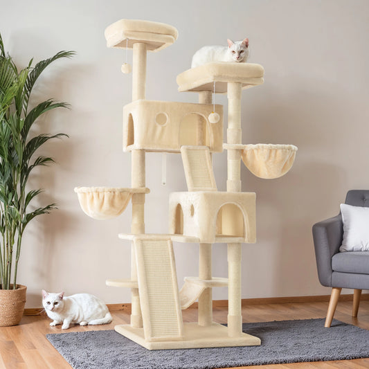 Hoomic Cat Tree Tower Three Tier Plush Condo With Baskets