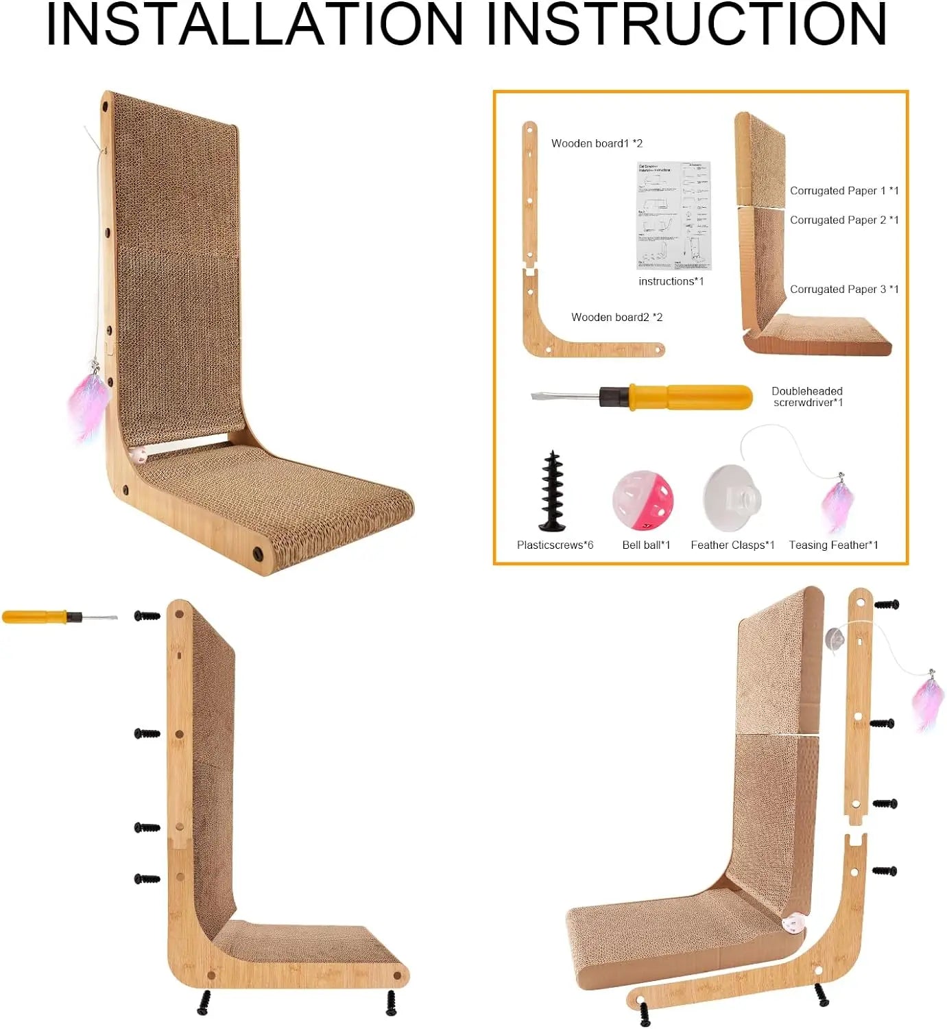 L Shaped Cardboard Cat Scratcher Pad For Indoor Furniture Protection