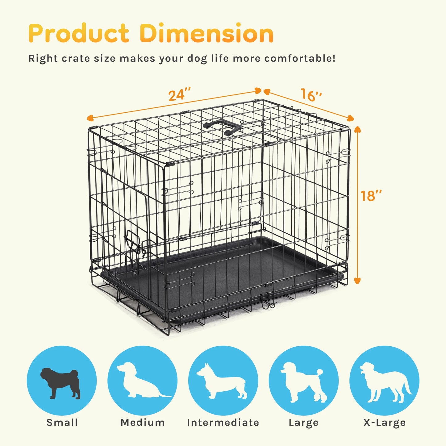 JHK 30IN Single Door Folding Metal Wire Dog Cage with Plastic Leak-Proof Pan Tray Extra Large Pet Kennel for Indoor Outdoor