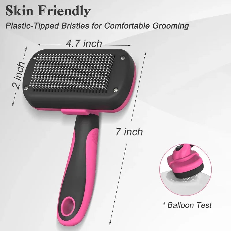 Self Cleaning Slicker Brush for Dogs & Cats Skin Friendly Grooming Deshedding, Hair Removal for Puppies & Long/Short Haired Pets