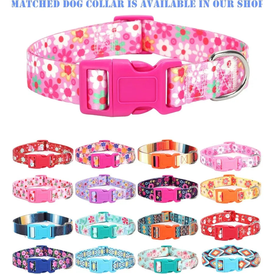 Step in Dog Harness Leash Set for All Weather Use with Reflective Details NoPull Design Floral Pattern Padded Mesh Vest Harness