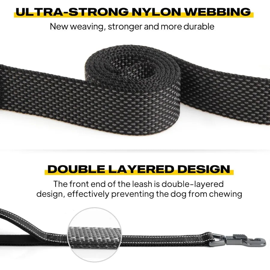 4 FT Heavy Duty Dog Leash with 2 Comfortable Padded Handles and Traffic Handle for Secure Walks Advanced Easy Snap Hook with Re