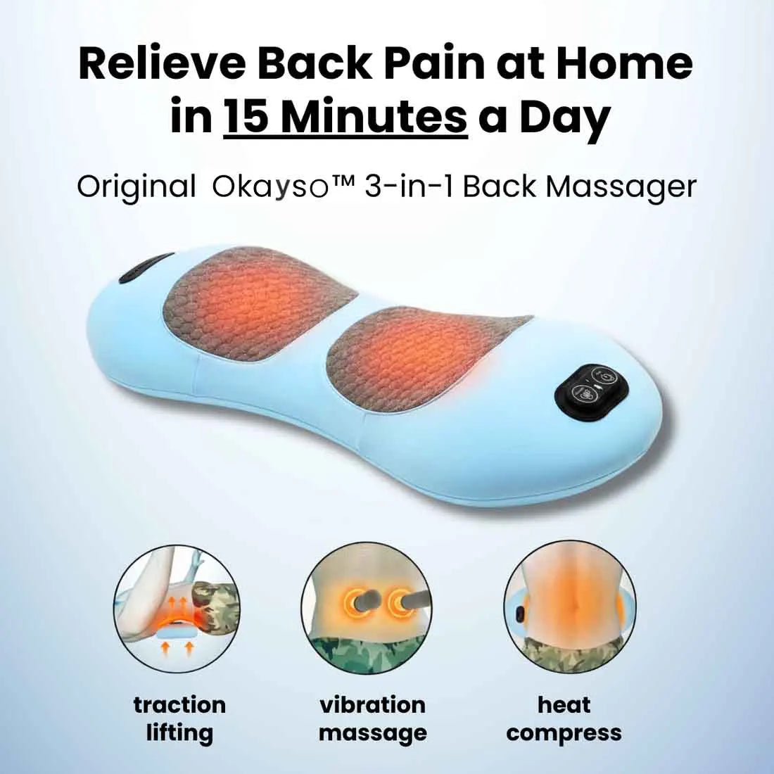 Okayso Multi-functional 3-in-1 Back Massager with Relief Bed Sleeping Shiatsu Deep Tissue Portable Shoulder Lower Waist Massager