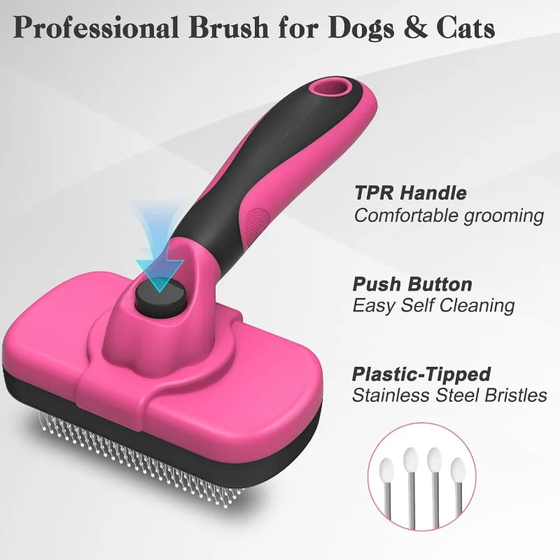 Self Cleaning Slicker Brush for Dogs & Cats Skin Friendly Grooming Deshedding, Hair Removal for Puppies & Long/Short Haired Pets