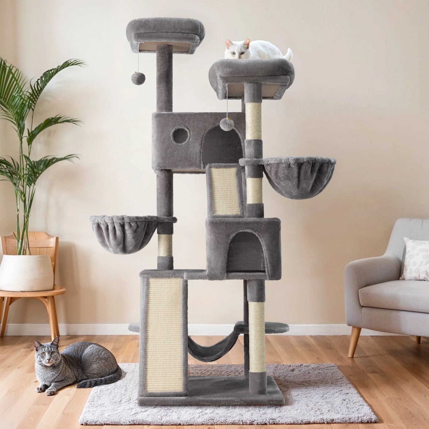 Hoomic Cat Tree Tower Three Tier Plush Condo With Baskets