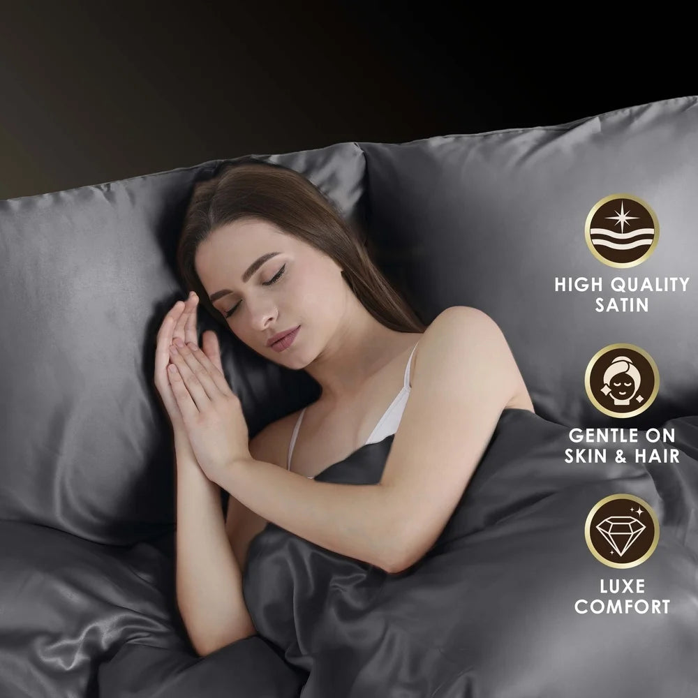 Luxury Satin Pillowcases Set of 2 Soft Breathable Hypoallergenic Hair Skin Comfortable King Size Bedding